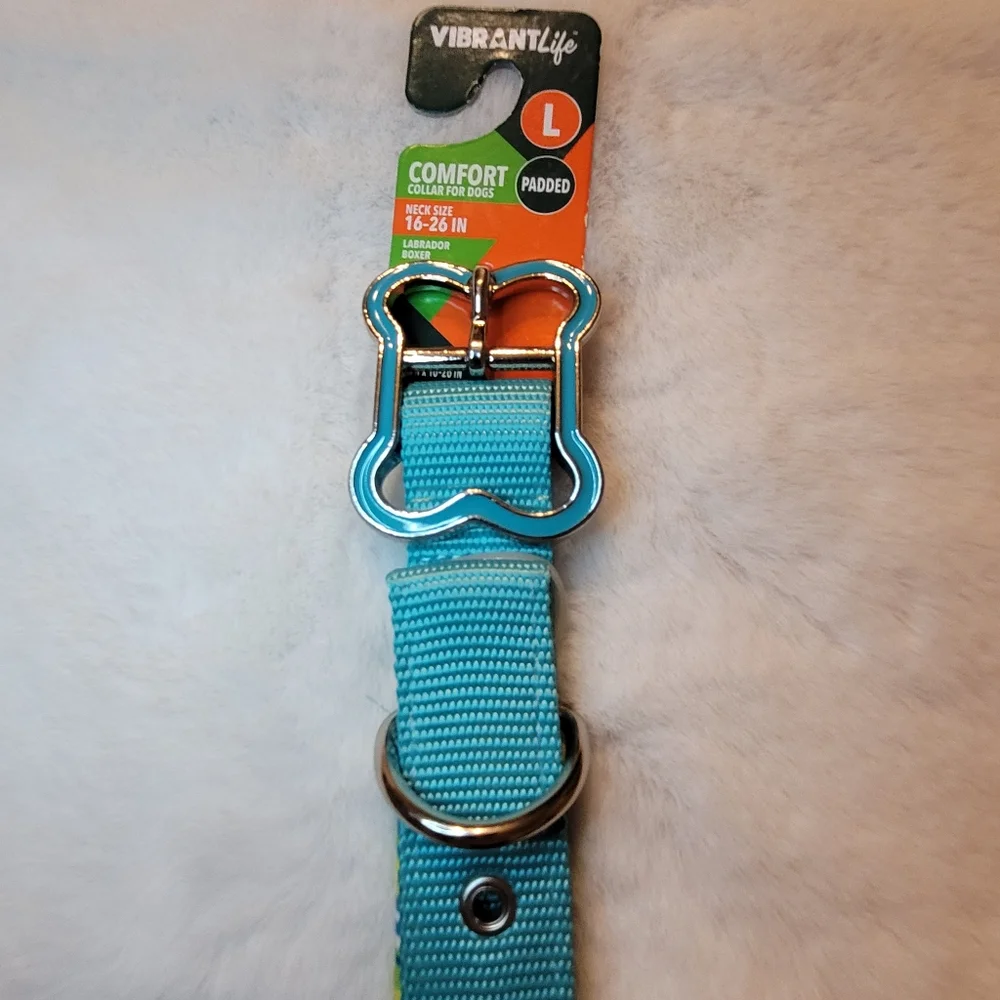 Vibrant Life Comfort Padded Dog Collar Teal Stripe New With Tag Size Large